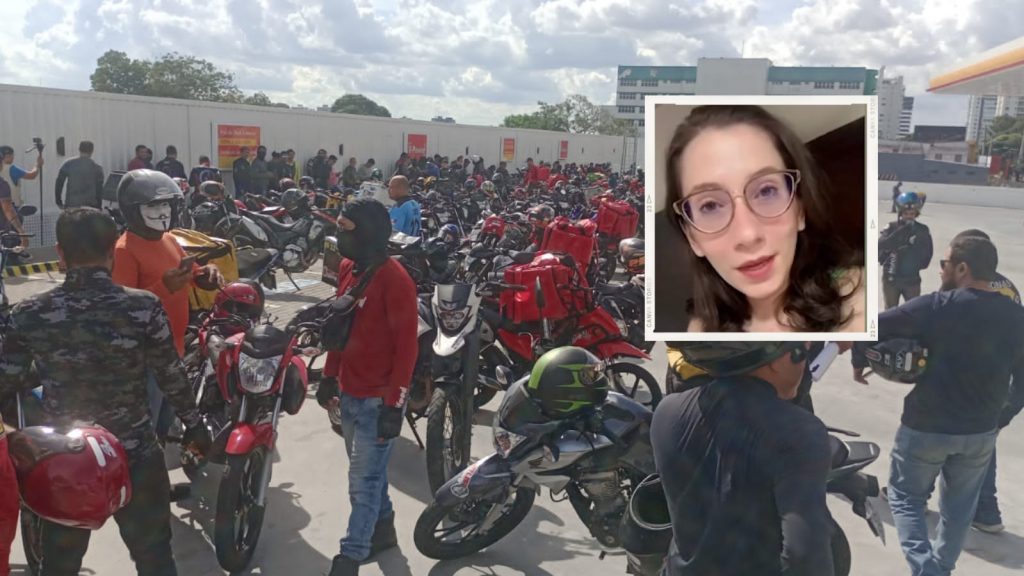 Motoboys fazem manifestação em frente ao trabalho de servidora da Semsa que desdenhou da categoria em Manaus