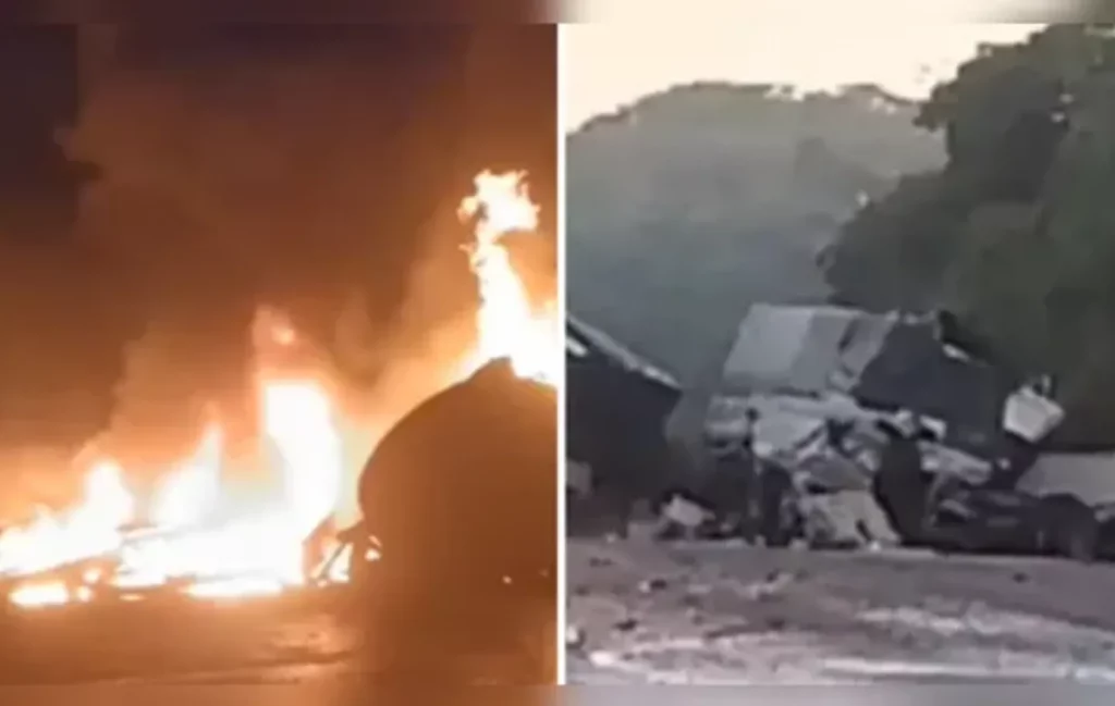 Caminhão-tanque explode ao colidir com carreta e deixa um morto