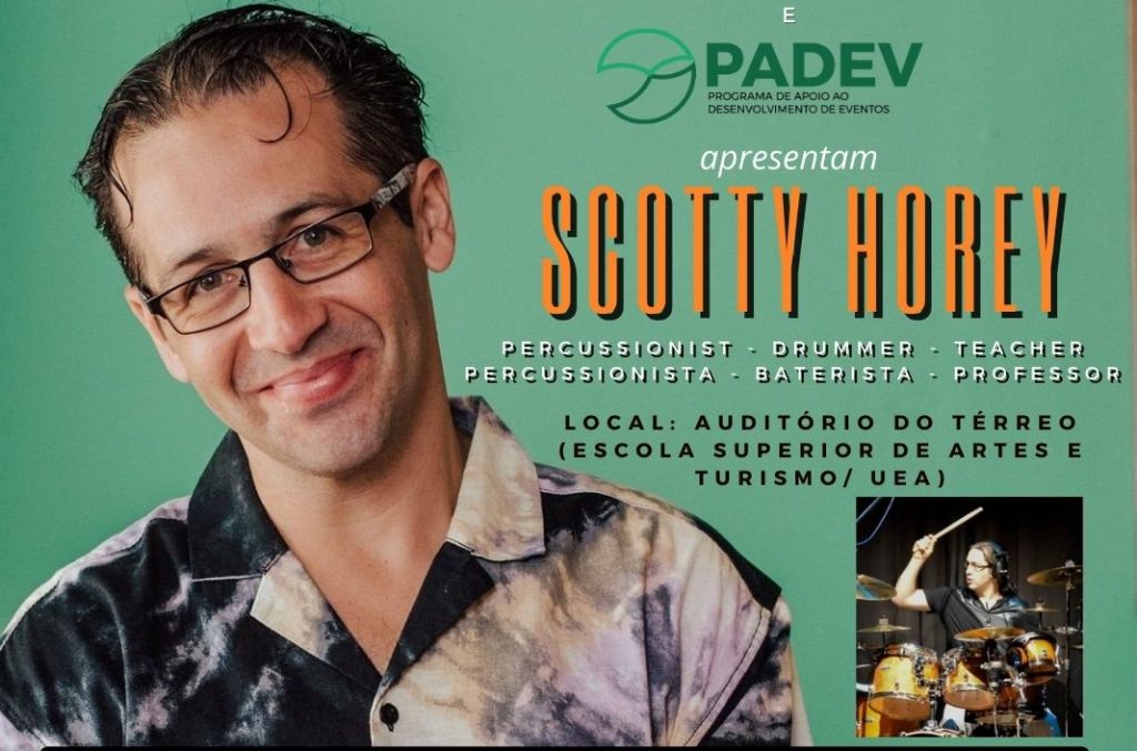 Baterista americano Scotty Horey participa de workshops de percussão da UEA, em Manaus