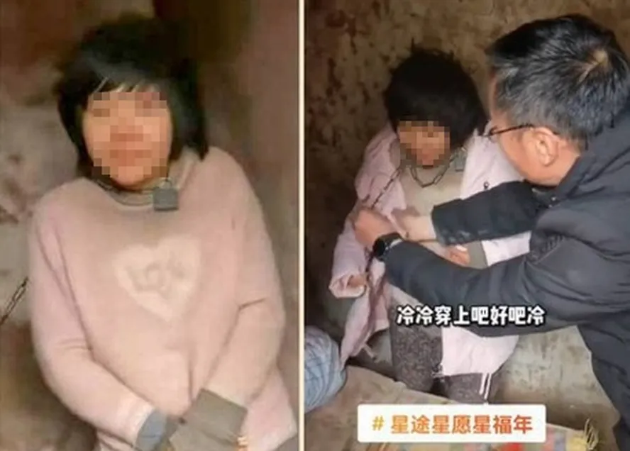 mulher acorrentada na China