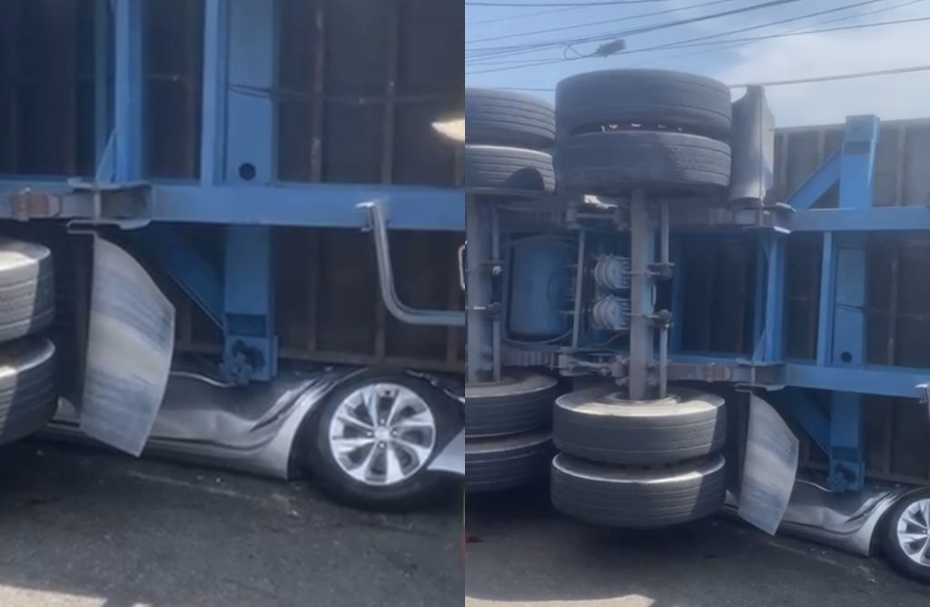 Urgente: Carreta tomba sobre carro próximo ao Porto Chibatão em Manaus