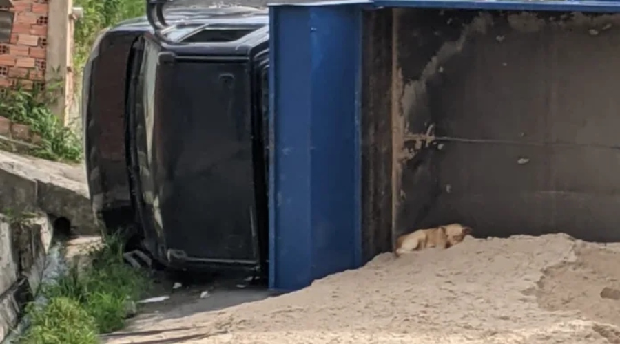 Veja vídeo: moradores se desesperam para salvar motorista preso em caminhão tombado em Manaus