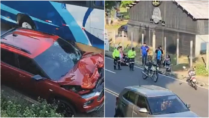 Veja vídeo: casal fica ferido após colidir moto em carro na Zona Centro-oeste de Manaus