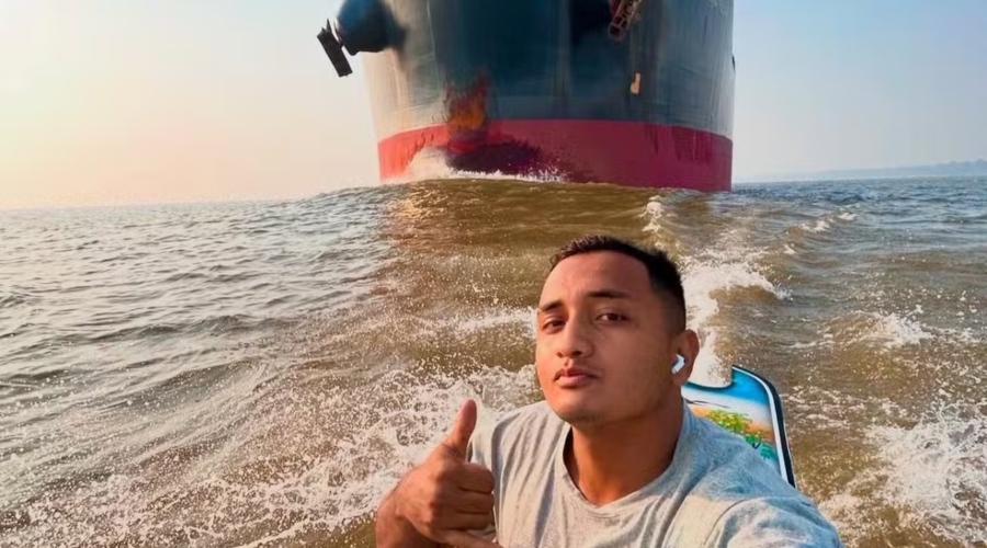 Veja vídeo: canoeiro viraliza ao se arriscar na frente de grandes navios no Rio Amazonas