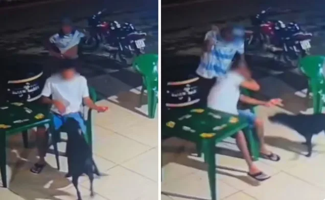 Assista momento em que servente de pedreiro esfaqueia homem que brincava com cachorro em bar