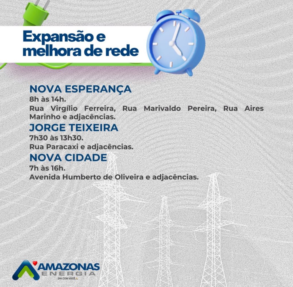 Seis bairros ficarão sem energia em Manaus nesta quarta-feira (12); saiba quais - Bairros sem energia em Manaus