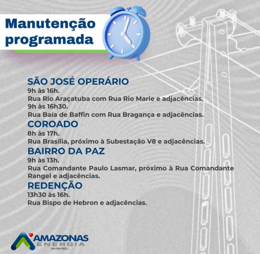 Oito bairros ficarão sem energia em Manaus nesta segunda-feira (31); saiba quais - Manaus