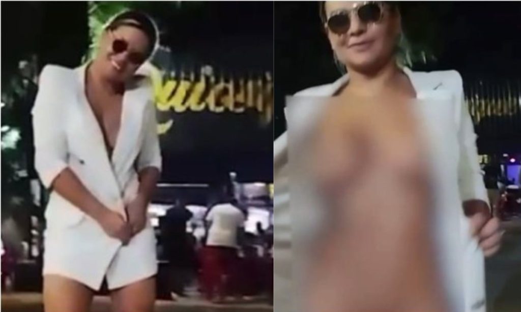 Mulher que viralizou dançando nua na rua e ficou conhecida como 'peladona do blazer' faz show de sexo ao vivo