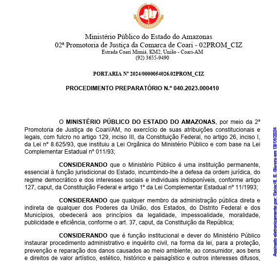 Mais um escândalo? Prefeitura de Coari entra na mira do MP-AM por contratação suspeita - print de documento