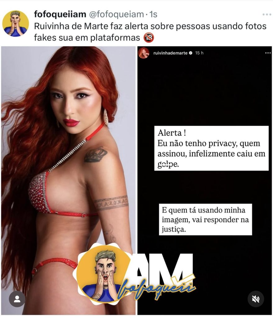 print Ruivinha de Marte faz alerta a seguidores sobre perfil falso no Privacy