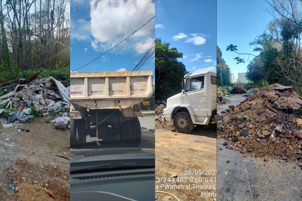 Vídeo: Caminhoneiros são presos por despejar entulho em área de preservação na zona oeste de Manaus