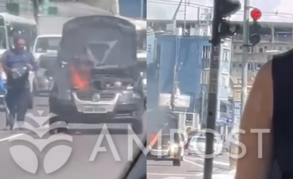 carro pega fogo Centro Manau