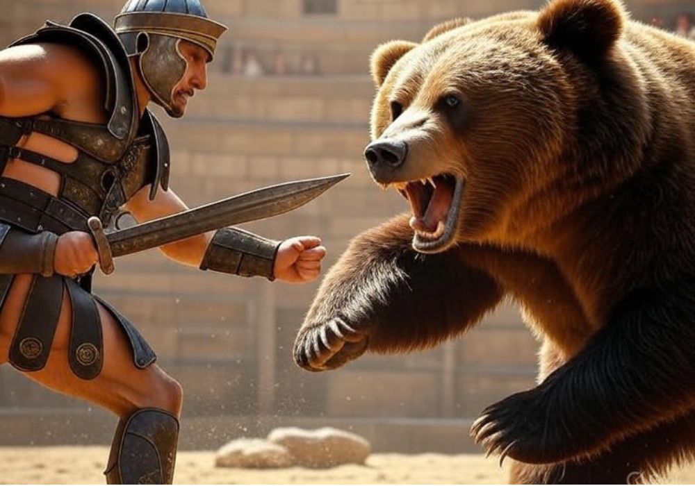gladiadores lutando contra ursos