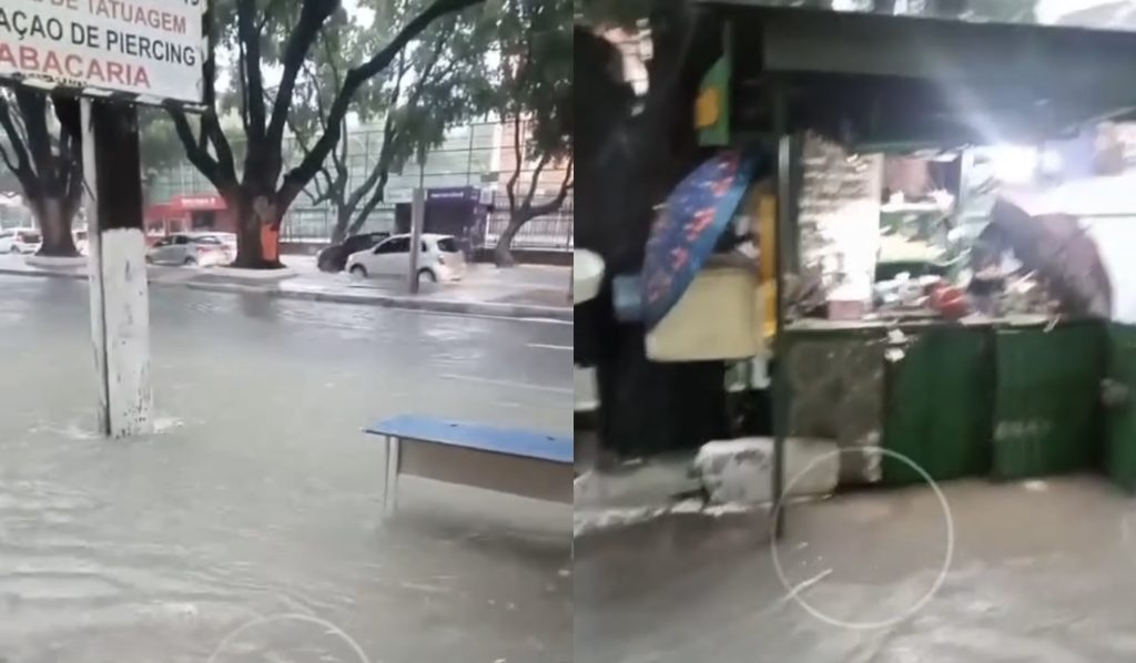 Temporal provoca alagamento na Avenida Getúlio Vargas, no Centro de Manaus