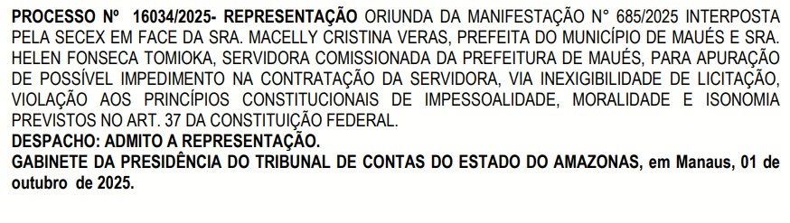 Prefeita de Mau&eacute;s, Macelly Veras, &eacute; alvo do TCE-AM por suposta contrata&ccedil;&atilde;o irregular sem licita&ccedil;&atilde;o