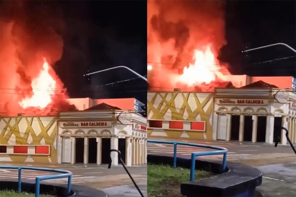 imagem do incêndio no bar do caldeira em manaus