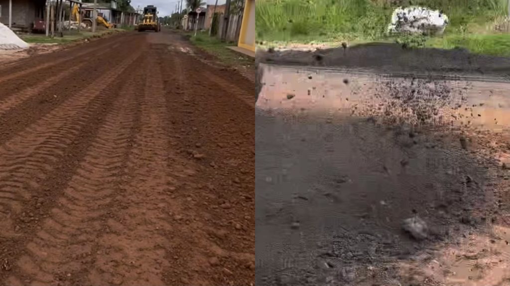 Operação tapa-buracos realizada por moradores em Presidente Figueiredo