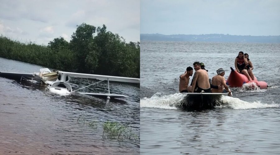 Veja vídeo: banhistas resgatam ocupantes após avião cair no Rio Negro em Manaus