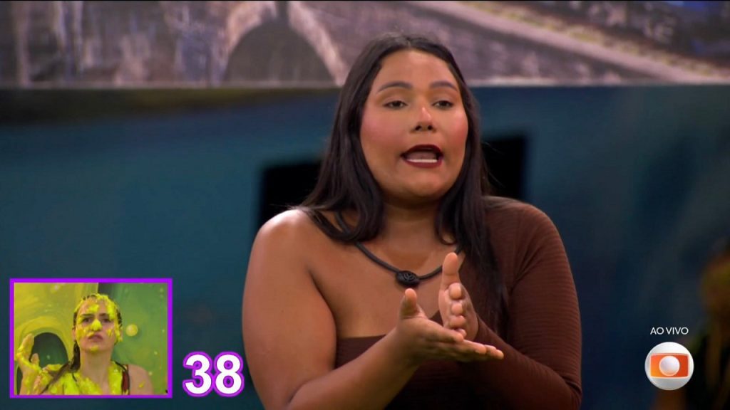 Participante Chaiany do reality show BBB 26 durante a dinâmica do sincerão