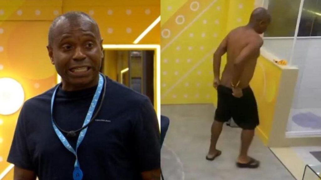 Edilson Capetinha surpreendendo no BBB 26 ao aparecer nu no banheiro