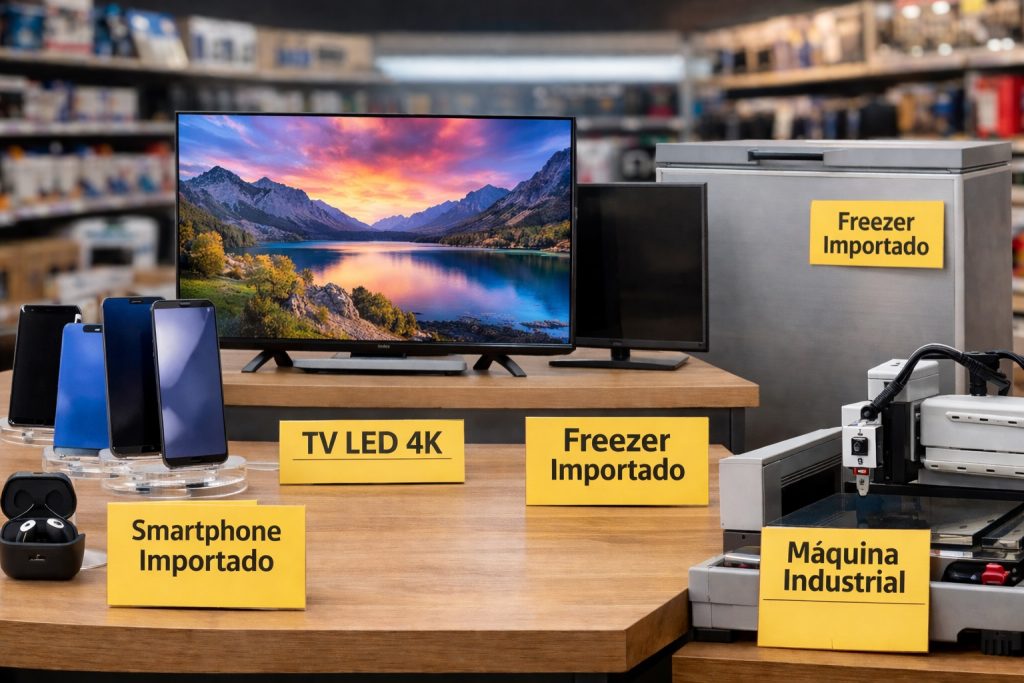 representação de smartphones e eletrônicos com taxas de impostos de importação do brasil