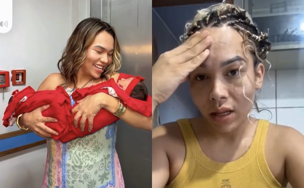 Luana Pantoja com as gêmeas Safira e Zara