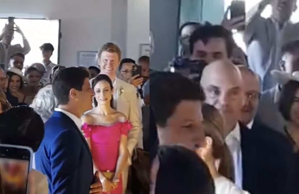 Alexandre de Moraes e esposa no casamento de João Campos e Tabata Amaral