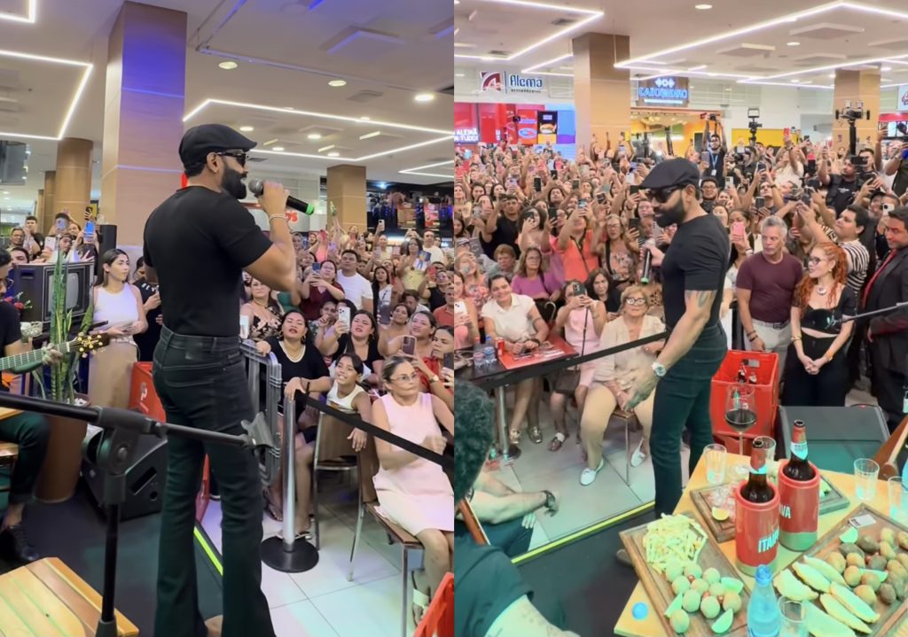 Pablo do Arrocha durante pocket show surpresa no Millennium Shopping, Manaus