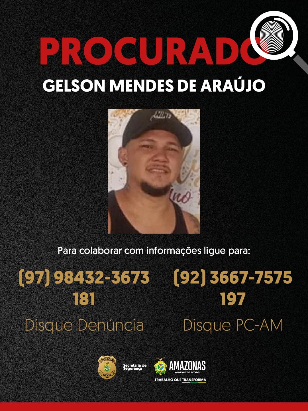 imagem de homem procurado por tentativa de feminicídio e homicídio em tefe