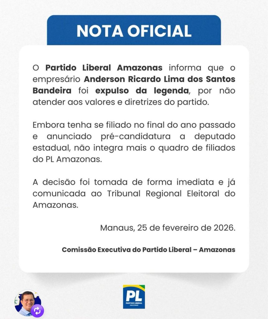 empresário anderson bandeira expulso do pl amazonas alvo da operação negócio turvo