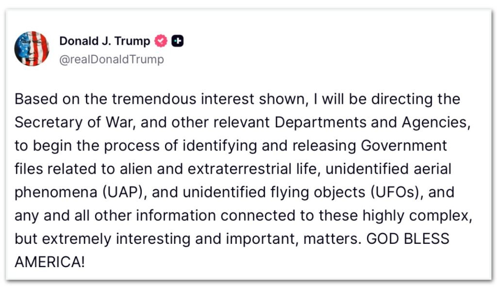 Donald Trump anuncia divulgação de arquivos sobre alienígenas