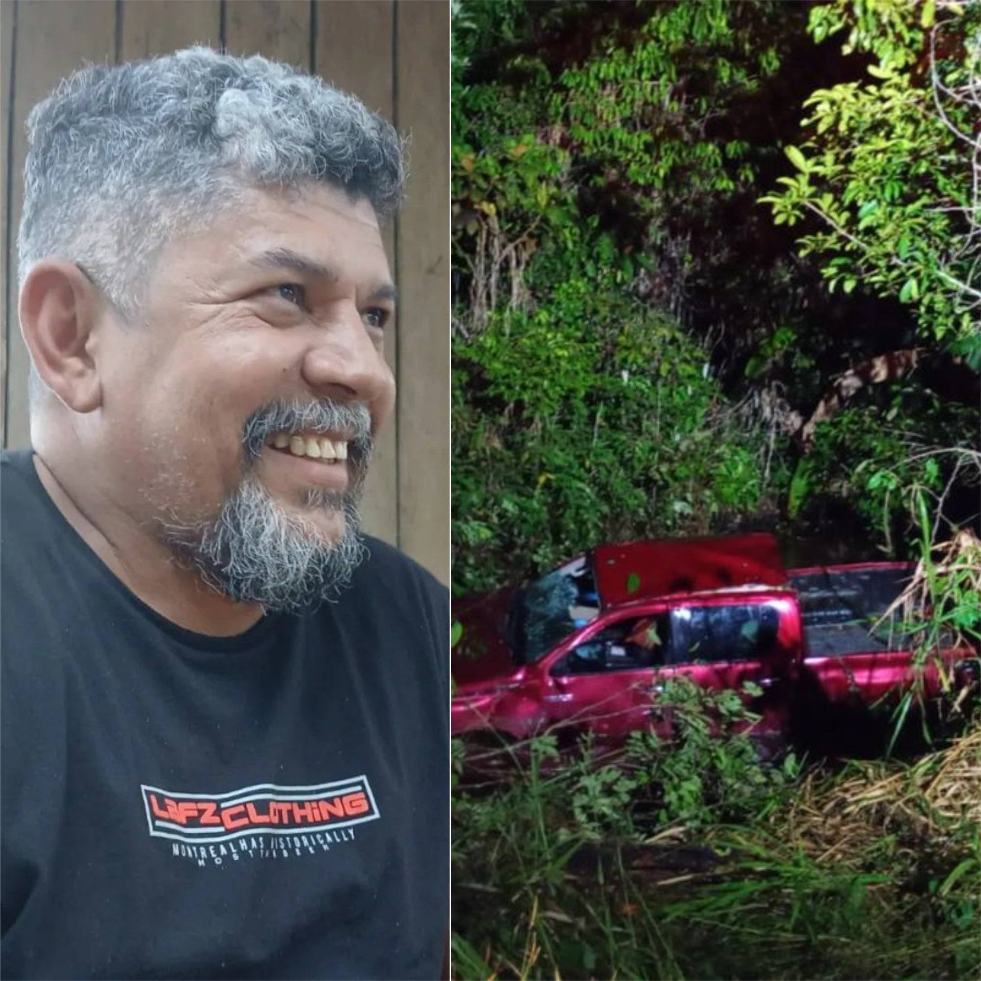 Carro acidentado em ribanceira às margens da rodovia BR-174 no Amazonas após atingir buraco na pista