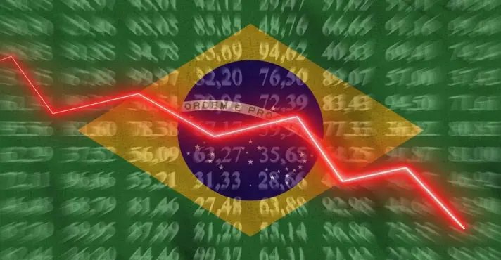 Bandeira do Brasil e gráfico de crescimento econômico representando a mudança no ranking do PIB mundial.