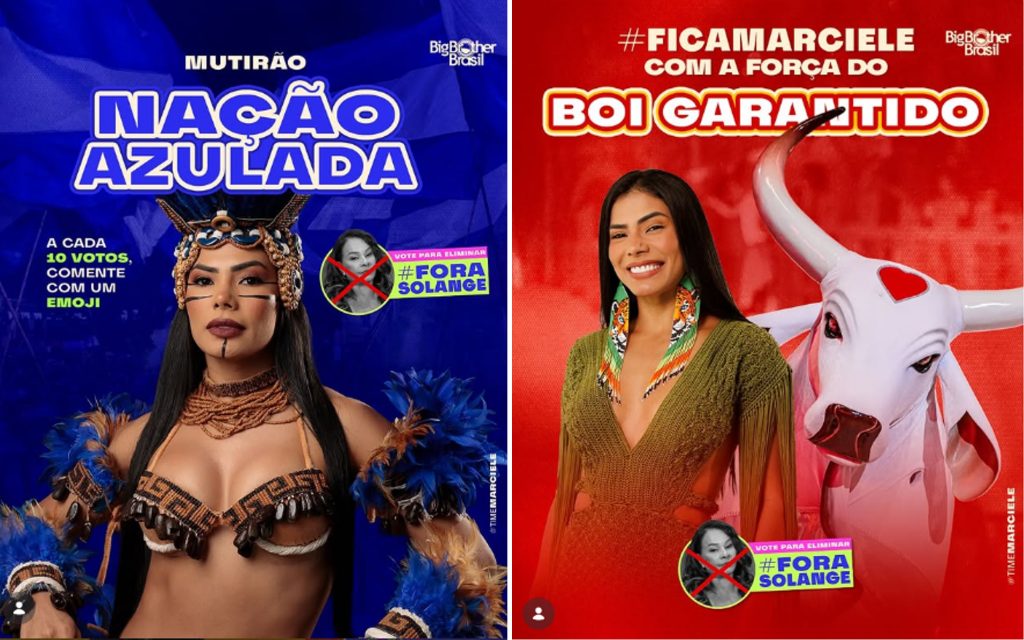 Marciele Albuquerque em destaque com as cores dos bois Caprichoso e Garantido durante campanha para o BBB 26