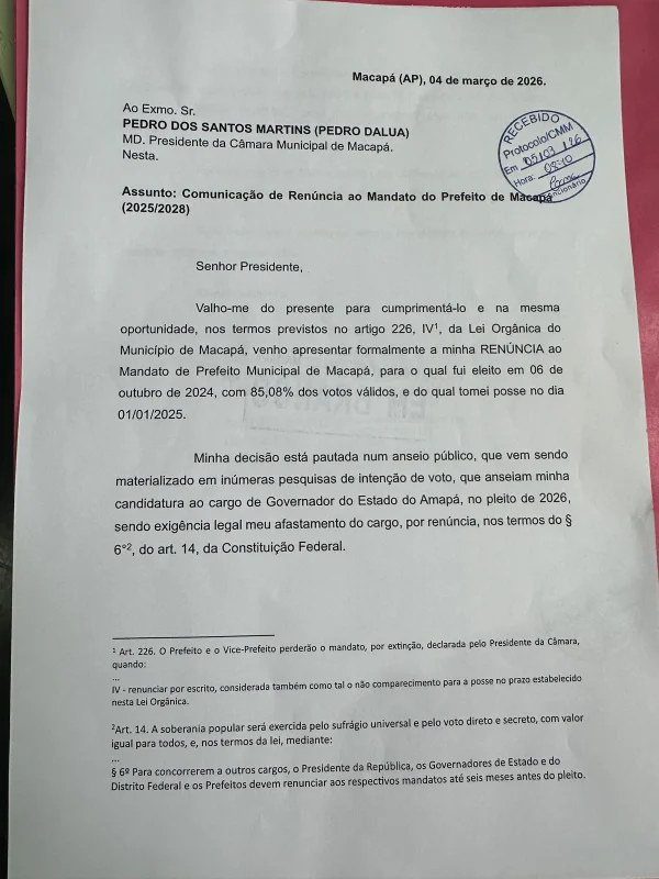 Prefeito de Macapá Dr Furlan em foto oficial após renúncia do cargo
