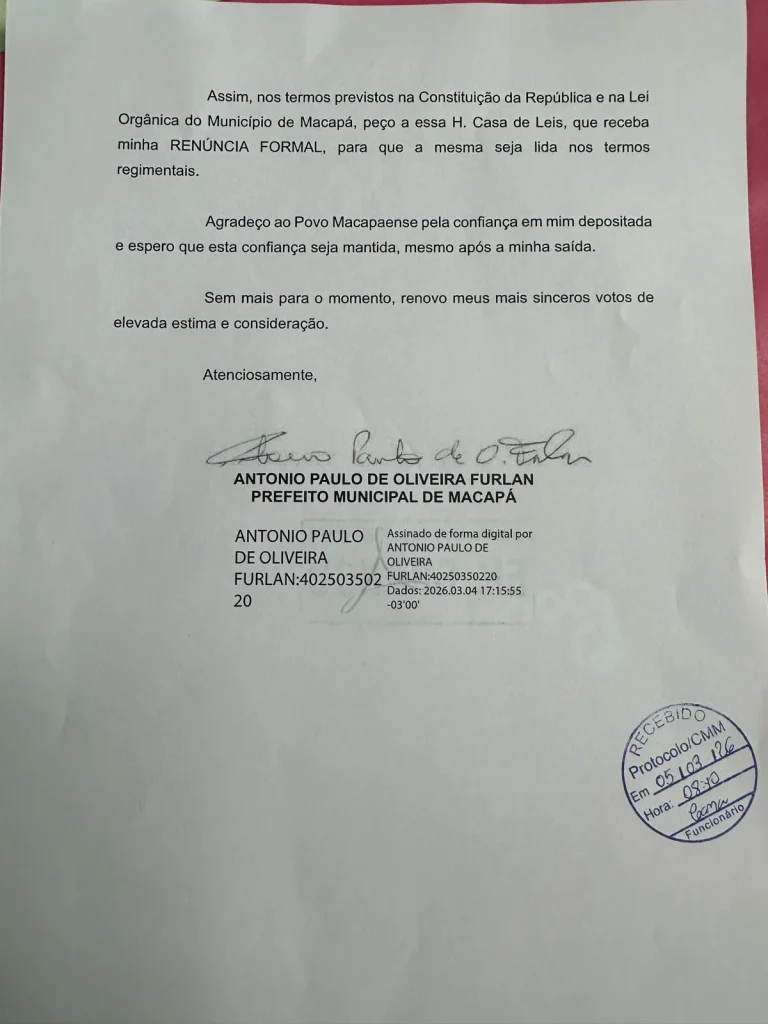 Prefeito de Macapá Dr Furlan em foto oficial após renúncia do cargo
