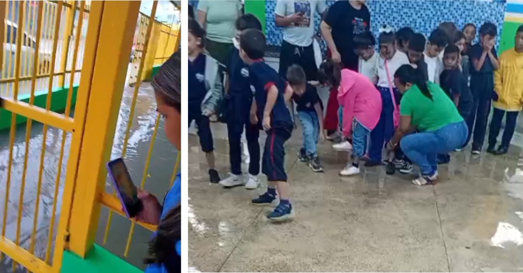 Pátio de escola municipal alagado após forte chuva em Manaus no bairro Tancredo Neves