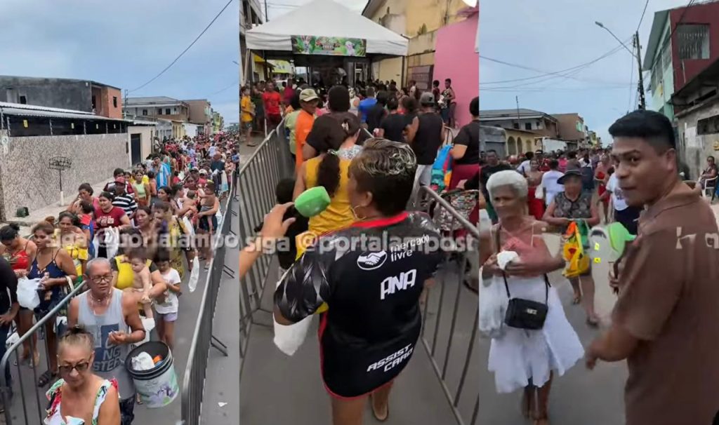 Moradores em fila aguardando a entrega de peixe tambaqui pela prefeitura de manaus no bairro cidade de deus