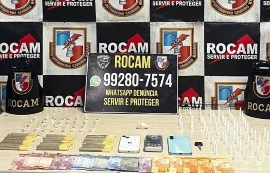 Polícia Militar do Amazonas realiza apreensão de drogas e prisão de dois homens na zona norte de Manaus.