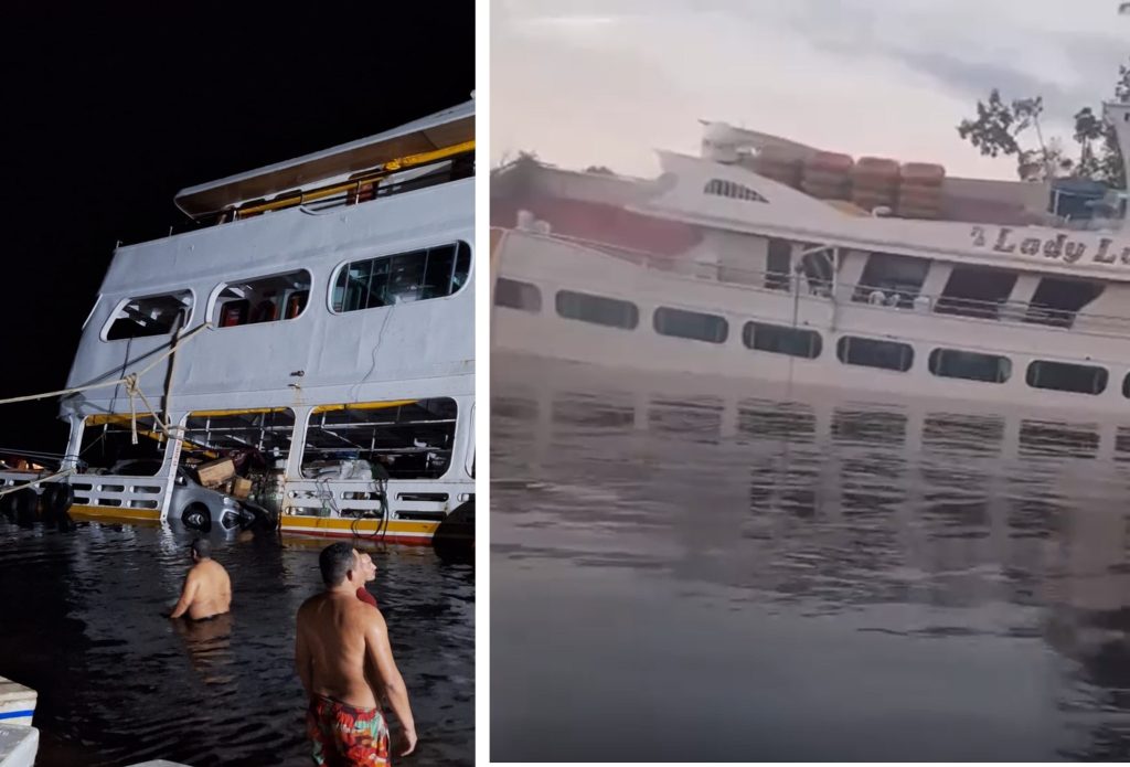 Passageiros sendo evacuados de uma embarcação que colidiu com rochas no Rio Negro no Amazonas