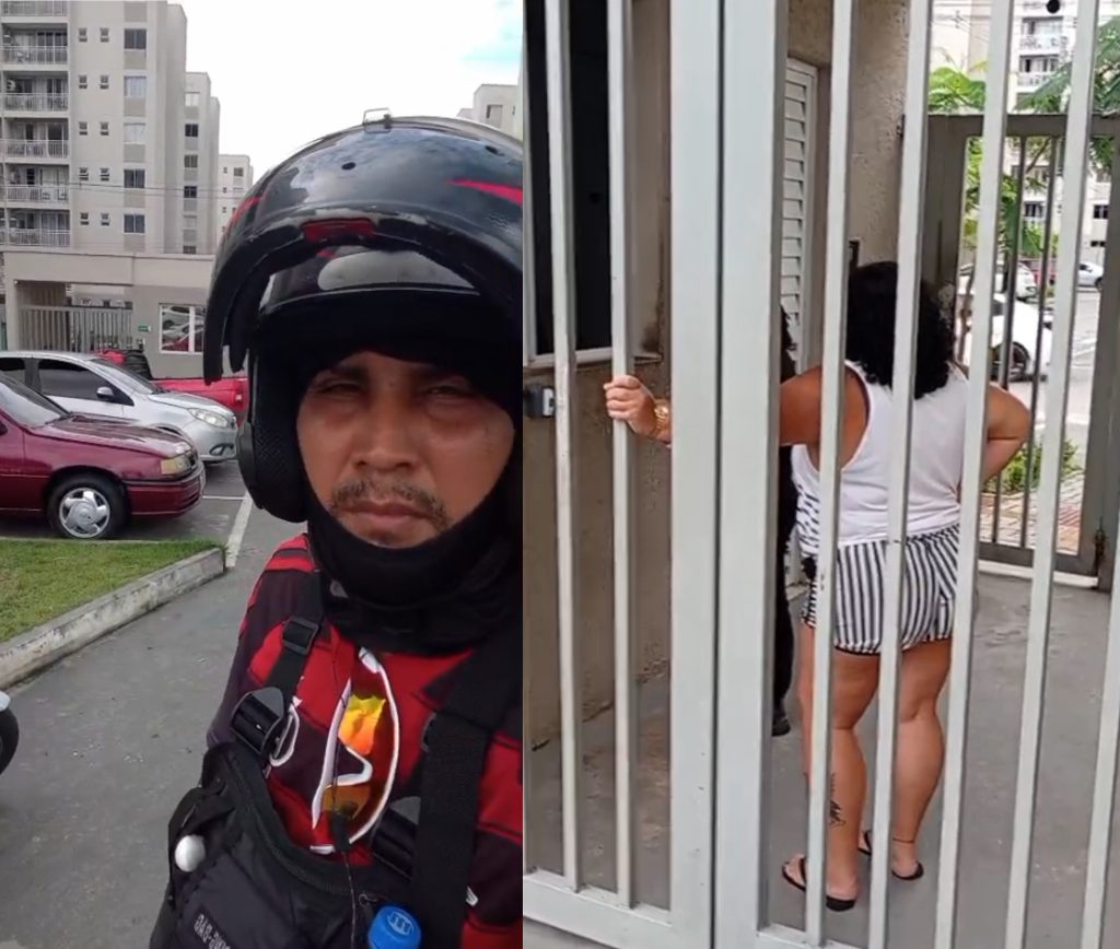 Entregador relatando agressão sofrida em condomínio de luxo no bairro Novo Aleixo em Manaus