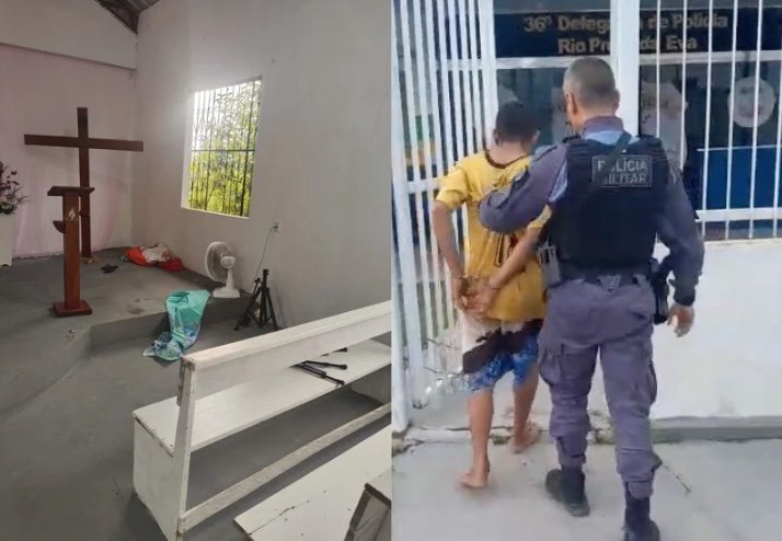 Policial militar atende ocorrência de furto em igreja no município de Rio Preto da Eva.