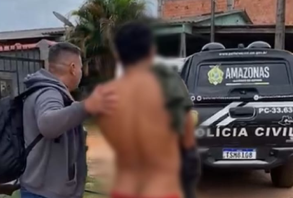 Agentes da Polícia Civil do Amazonas durante operação para prender suspeito de tentativa de feminicídio em Humaitá