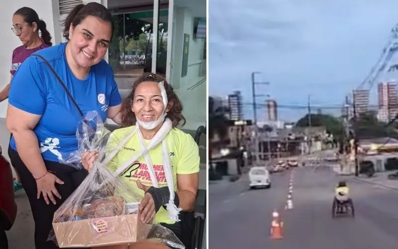 Paratleta Marleyde Sales sendo atendida após ser atropelada por motorista embriagado em Manaus
