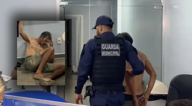 Guardas municipais contendo suspeito de ataque com faca no centro de manaus