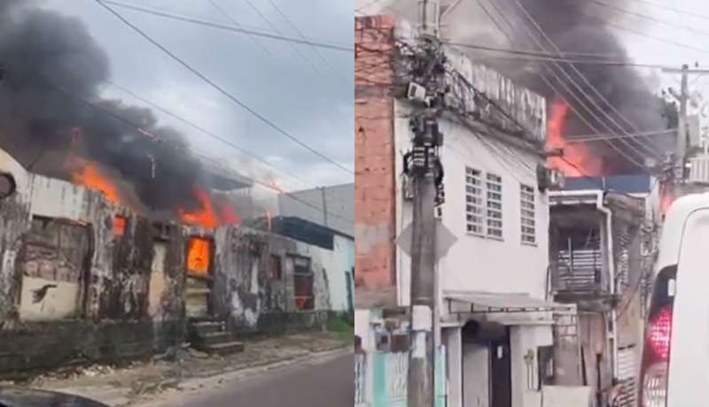 Incêndio atinge andar superior de casa no bairro Redenção em Manaus com fumaça escura