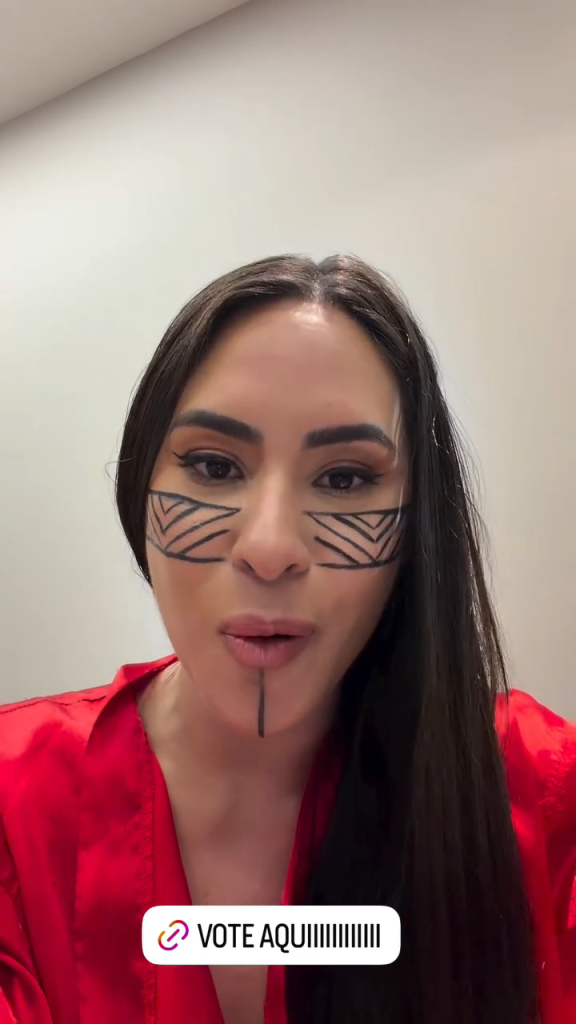 Isabelle Nogueira em publicação pedindo votos para Marciele Albuquerque no BBB 26.