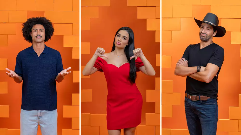 Participantes Jordana, Breno e Alberto Cowboy em destaque para o paredão falso do BBB 26