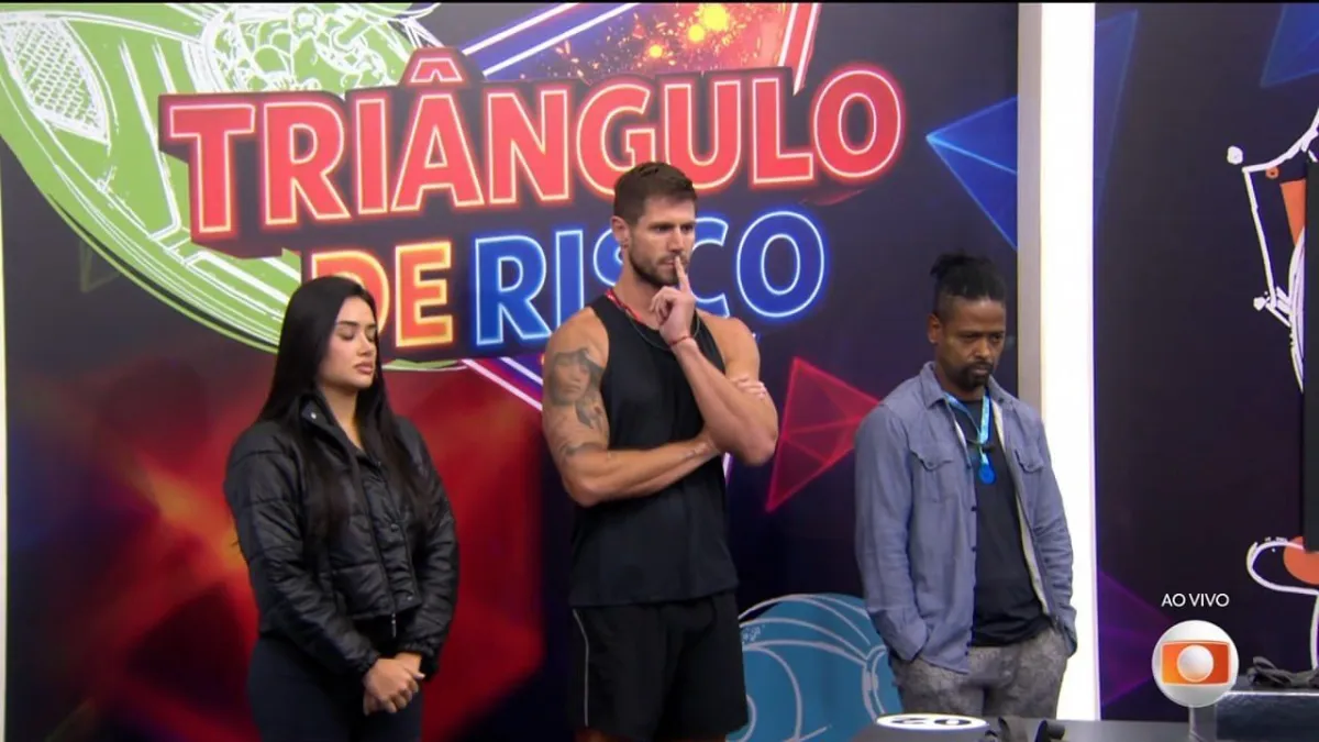 Participante Jordana durante a dinâmica Triângulo de Risco no reality show BBB 26