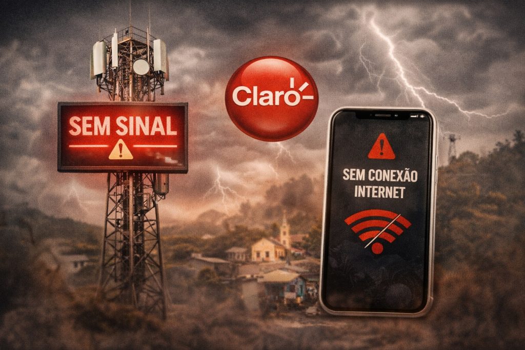 Ilustração de torre de telefonia móvel e sinal de internet com instabilidade no município de Ipixuna interior do Amazonas
